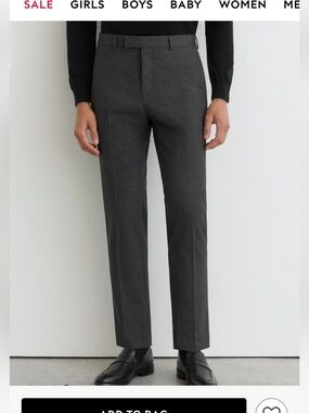 Reiss Charcoal Grey Tailored-Fit Suit Trousers